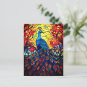 Mooie Peacock Glas in lood Wildlife Art Briefkaart (Staand voorkant)