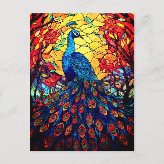 Mooie Peacock Glas in lood Wildlife Art Briefkaart (Voorkant)