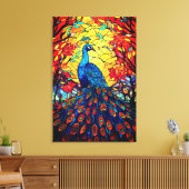 Mooie Peacock Glas in lood Wildlife Art Canvas Afdruk (Insitu (Woonkamer))