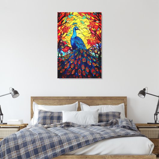 Mooie Peacock Glas in lood Wildlife Art Canvas Afdruk (Insitu (Slaapkamer))