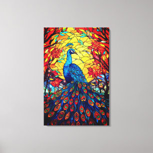 Mooie Peacock Glas in lood Wildlife Art Canvas Afdruk
