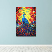 Mooie Peacock Glas in lood Wildlife Art Canvas Afdruk (Insitu (Houten vloer))