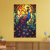 Mooie Peacock Glas in lood Wildlife Art Canvas Afdruk (Insitu (Woonkamer))
