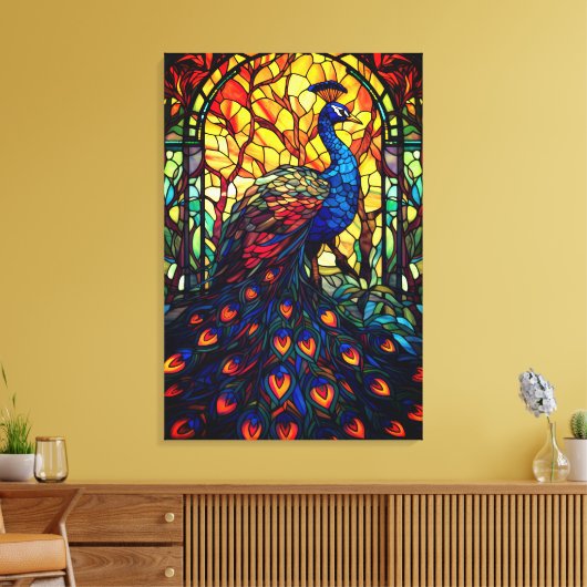 Mooie Peacock Glas in lood Wildlife Art Canvas Afdruk (Insitu (Woonkamer))
