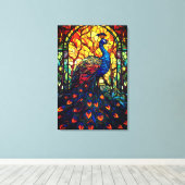 Mooie Peacock Glas in lood Wildlife Art Canvas Afdruk (Insitu (Houten vloer))