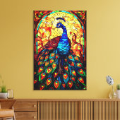 Mooie Peacock Glas in lood Wildlife Art Canvas Afdruk (Insitu (Woonkamer))