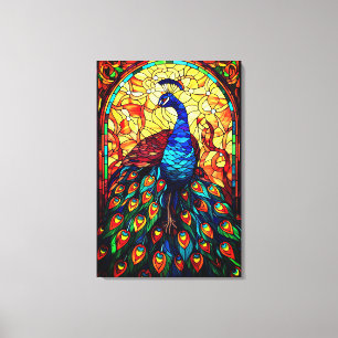 Mooie Peacock Glas in lood Wildlife Art Canvas Afdruk