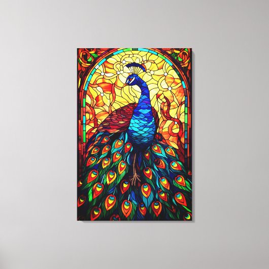 Mooie Peacock Glas in lood Wildlife Art Canvas Afdruk (Voorkant)