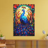 Mooie Peacock Glas in lood Wildlife Art Canvas Afdruk (Insitu (Woonkamer))