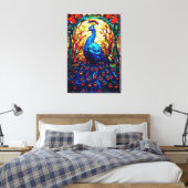 Mooie Peacock Glas in lood Wildlife Art Canvas Afdruk (Insitu (Slaapkamer))