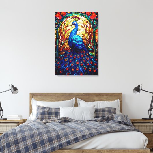 Mooie Peacock Glas in lood Wildlife Art Canvas Afdruk (Insitu (Slaapkamer))