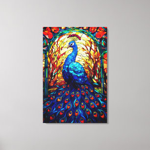 Mooie Peacock Glas in lood Wildlife Art Canvas Afdruk