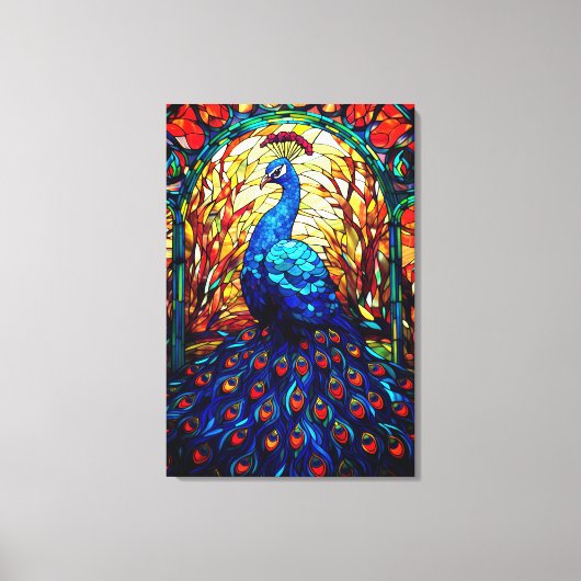 Mooie Peacock Glas in lood Wildlife Art Canvas Afdruk (Voorkant)