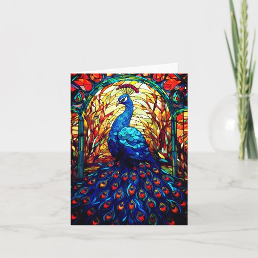 Mooie Peacock Glas in lood Wildlife Art Kaart (Voorkant)