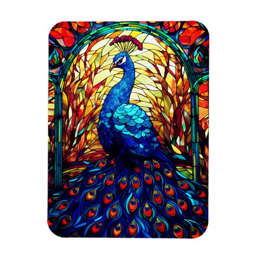 Mooie Peacock Glas in lood Wildlife Art Magneet (Verticaal)
