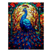 Mooie Peacock Glas in lood Wildlife Art Perfect Poster (Voorkant)