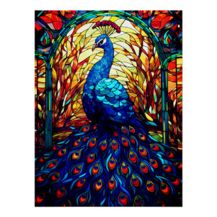 Mooie Peacock Glas in lood Wildlife Art Perfect Poster