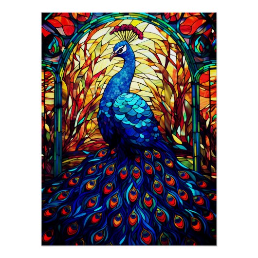 Mooie Peacock Glas in lood Wildlife Art Perfect Poster (Voorkant)