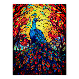 Mooie Peacock Glas in lood Wildlife Art Perfect Poster