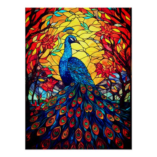 Mooie Peacock Glas in lood Wildlife Art Perfect Poster (Voorkant)