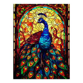 Mooie Peacock Glas in lood Wildlife Art Perfect Poster