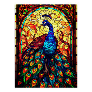 Mooie Peacock Glas in lood Wildlife Art Perfect Poster
