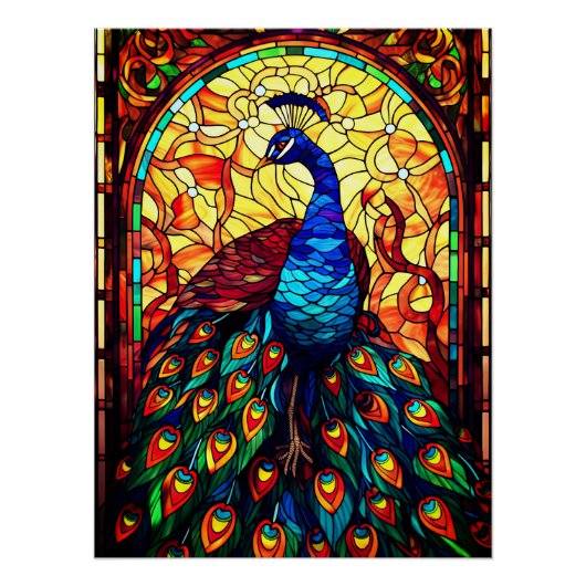 Mooie Peacock Glas in lood Wildlife Art Perfect Poster (Voorkant)