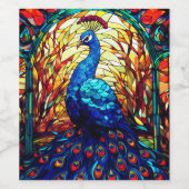 Mooie Peacock Glas in lood Wildlife Art Wijn Etiket (Enkel label)