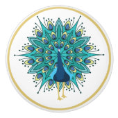 Mooie Peacock in blauw Blauwgroen goud Keramische Knop (Voorkant)
