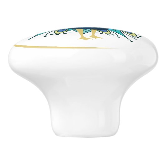 Mooie Peacock in blauw Blauwgroen goud Keramische Knop (Zijkant)