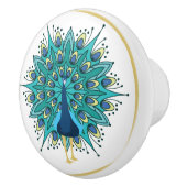 Mooie Peacock in blauw Blauwgroen goud Keramische Knop (Rechts)