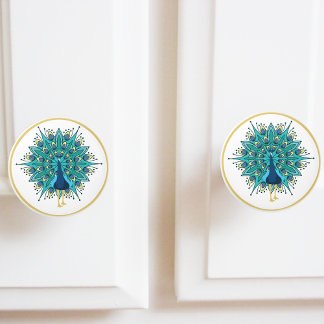 Mooie Peacock in blauw Blauwgroen goud Keramische Knop