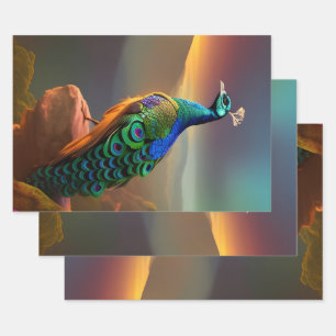 Mooie Peacock is verheugd over de dag Inpakpapier Vel