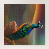 Mooie Peacock is verheugd over de dag Legpuzzel (Horizontaal)