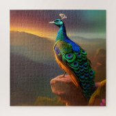 Mooie Peacock is verheugd over de dag Legpuzzel (Verticaal)