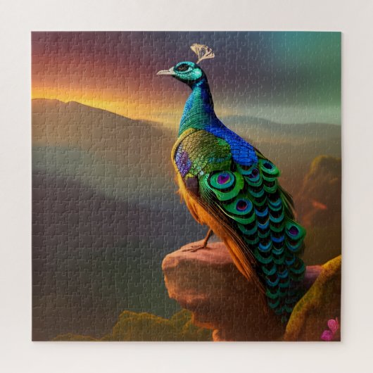 Mooie Peacock is verheugd over de dag Legpuzzel (Verticaal)