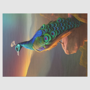 Mooie Peacock is verheugd over de dag Tissuepapier