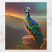 Mooie Peacock is verheugd over de dag Wijn Etiket (Enkel label)