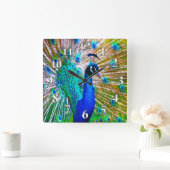 Mooie Peacock-klok of wijziging van uw foto Vierkante Klok (Huis)
