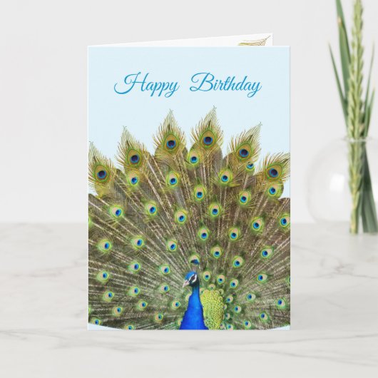 Mooie Peacock op Light Blue Birthday Notitiekaartje (Voorkant)