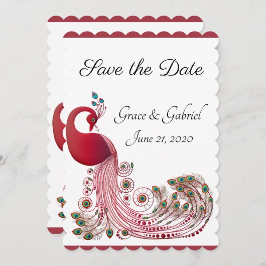 Mooie Peacock Save The Date (Voorkant / Achterkant)