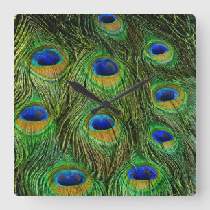 Mooie Peacock-veren Vierkante Klok