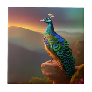 Mooie Peacock verwelkomt Dag Tegeltje