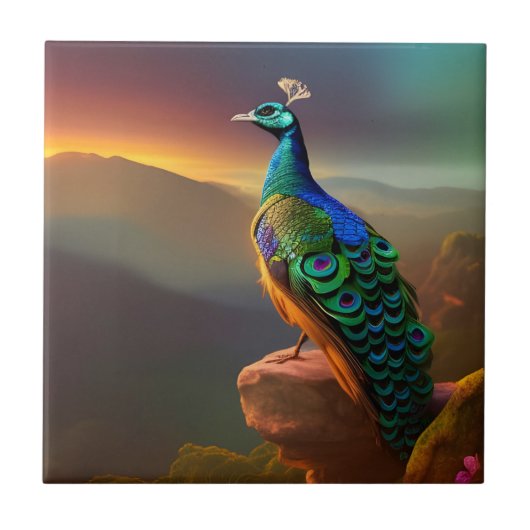 Mooie Peacock verwelkomt Dag Tegeltje (Voorkant)