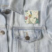 Mooie Peacock Vierkante Button 5,1 Cm (In situ)