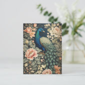 Mooie Peacock William Morris geïnspireerd Floral Briefkaart (Staand voorkant)