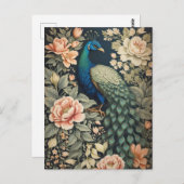 Mooie Peacock William Morris geïnspireerd Floral Briefkaart (Voorkant / Achterkant)