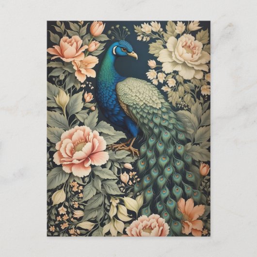 Mooie Peacock William Morris geïnspireerd Floral Briefkaart (Voorkant)