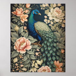 Mooie Peacock William Morris geïnspireerd Floral Poster