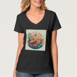 Mooie Pelikaan Illustratie Oceaan Anker Kleurrijk T-shirt